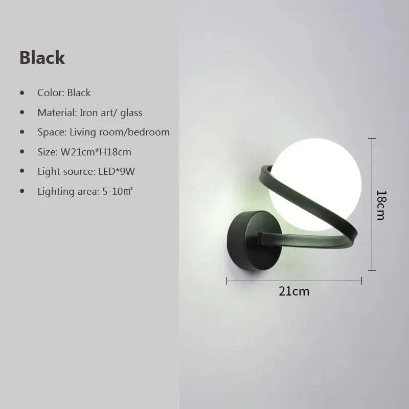 Applique murale spirale moderne en verre et fer | Marco Lucetti LWL120 Noir 21cm / Sans ampoule