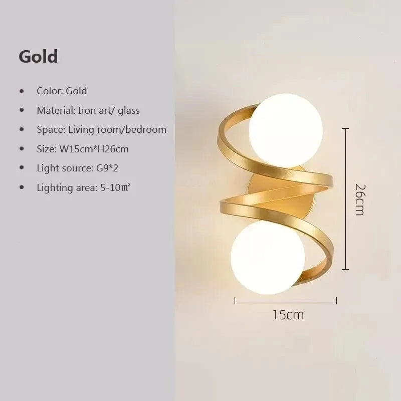Applique murale spirale moderne en verre et fer | Marco Lucetti LWL120 Or 15cm 2H / Sans ampoule