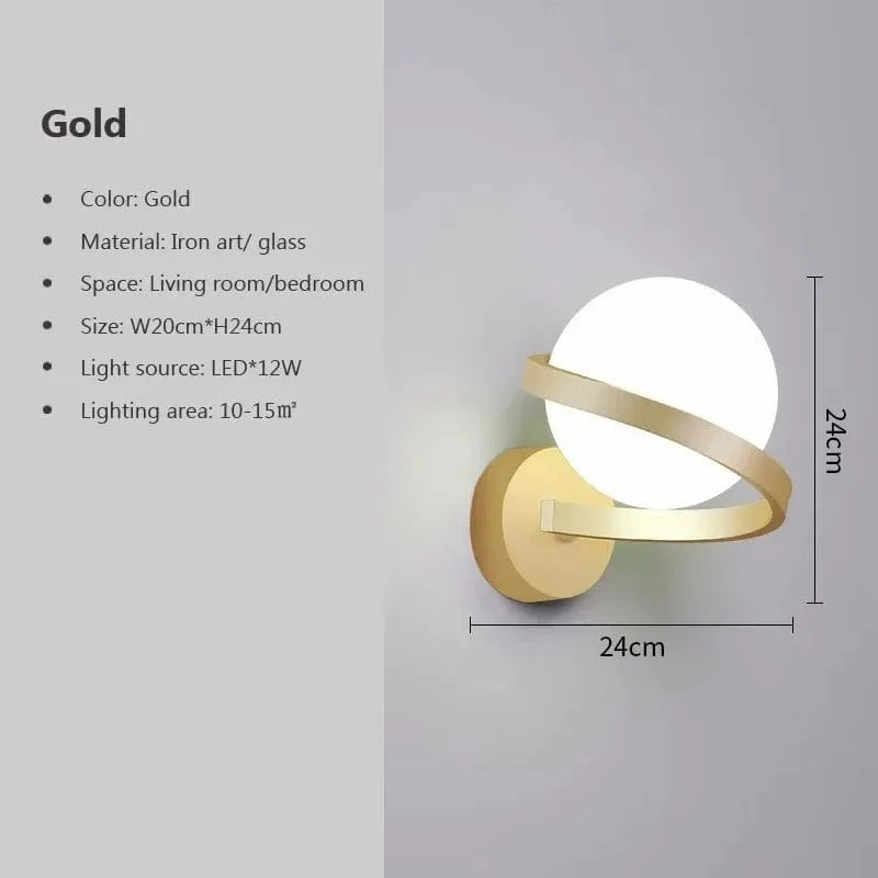 Applique murale spirale moderne en verre et fer | Marco Lucetti LWL120 Or 24cm / Sans ampoule