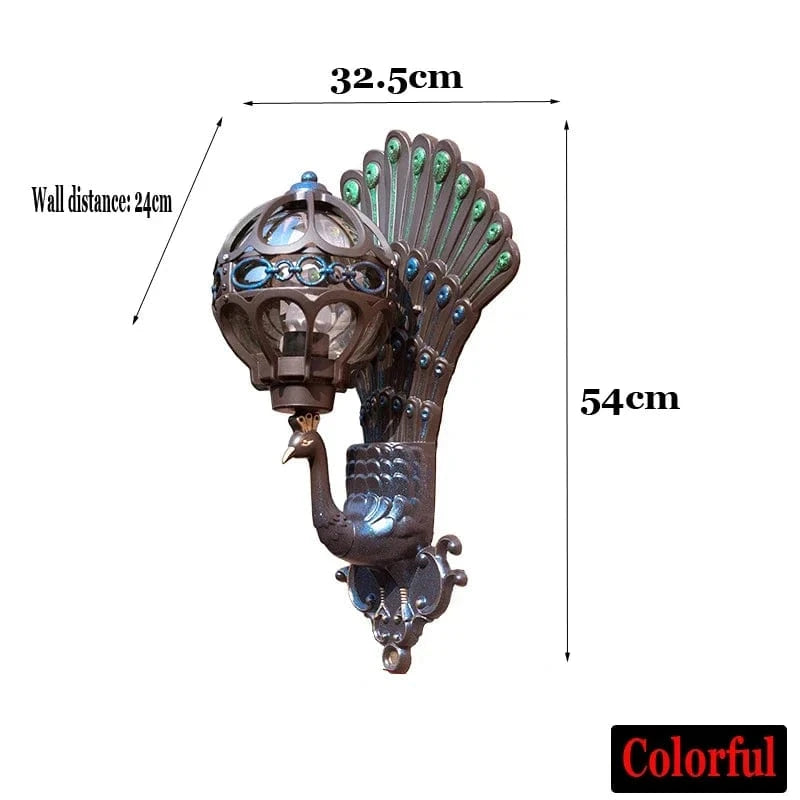 Applique murale Style européen rétro avec motif de paon LED pour intérieur/extérieur, idéal pour hôtel, Art balcon, Villa. | Marco Lucetti Coloré
