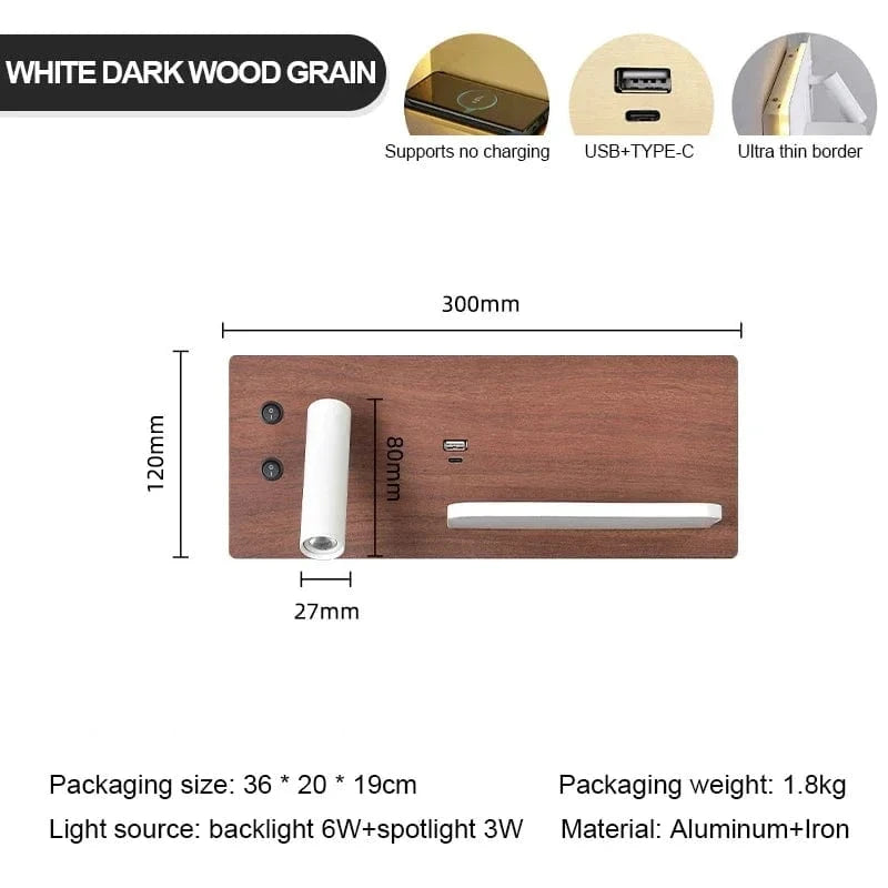 Applique Murale USB LED Charge Sans Fil Or Luxe - Pour Lecture et Ambiance Maison, Hôtel, Chambre ou Salon | Marco Lucetti Applique B / Côté gauche