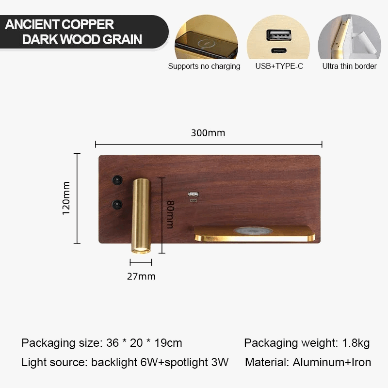 Applique murale USB LED sans fil de luxe multi-fonction avec interrupteur | Marco Lucetti