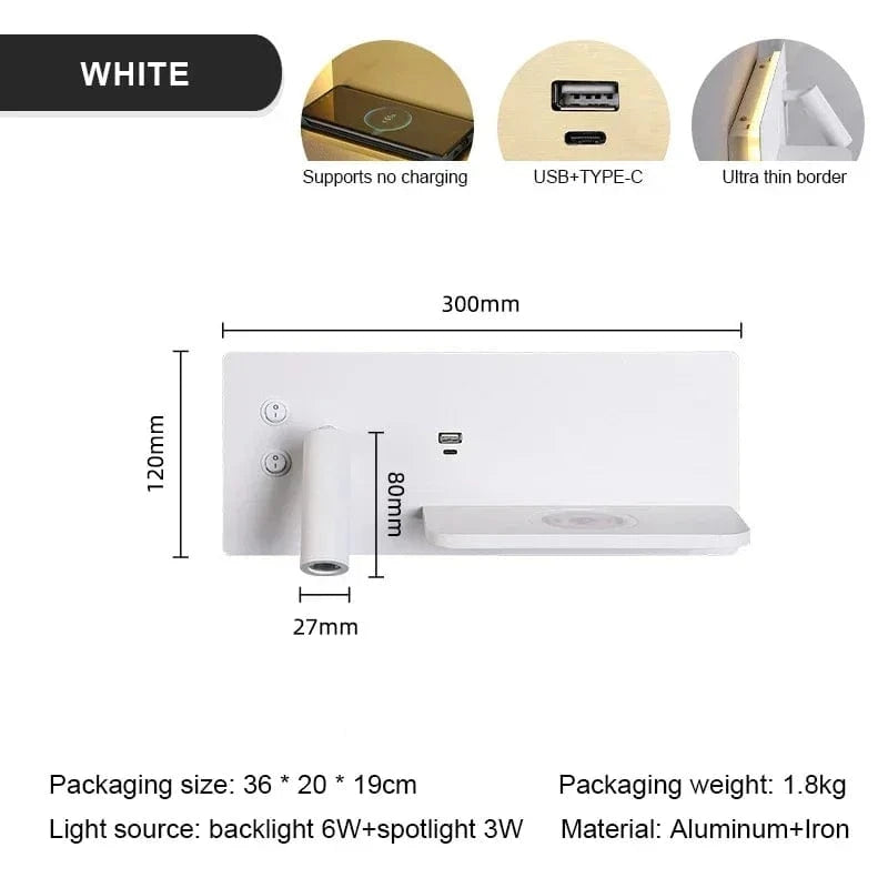 Applique murale USB LED sans fil de luxe multi-fonction avec interrupteur | Marco Lucetti Applique Blanc / Côté droit