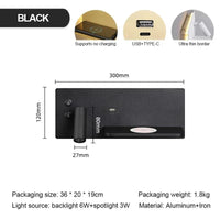 Applique murale USB LED sans fil de luxe multi-fonction avec interrupteur | Marco Lucetti Applique Noir / Côté droit