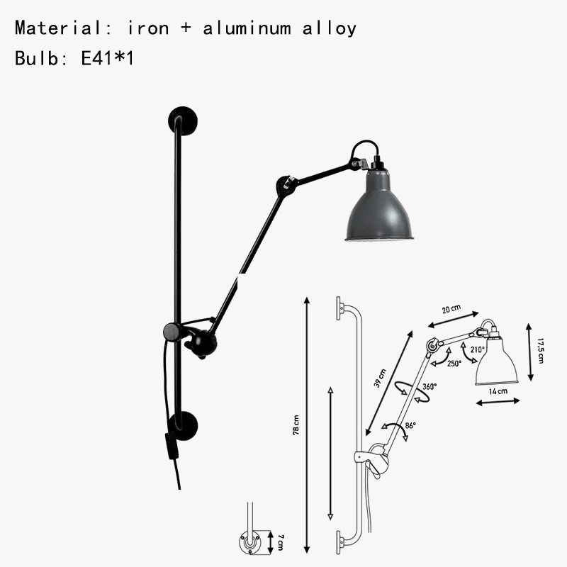 Applique murale vintage américaine avec prise et abat-jour pivotant | Marco Lucetti