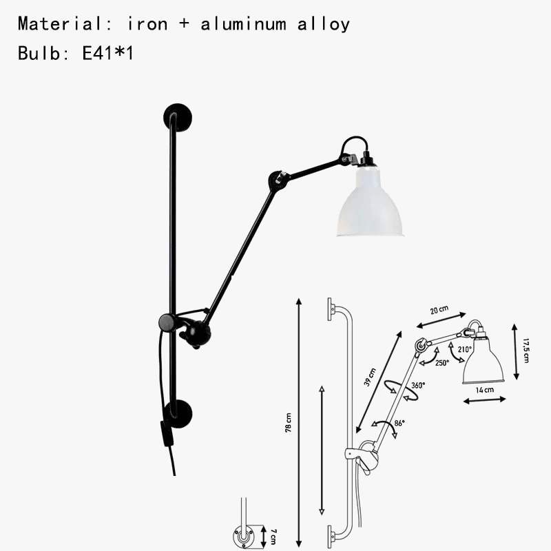 Applique murale vintage américaine avec prise et abat-jour pivotant | Marco Lucetti