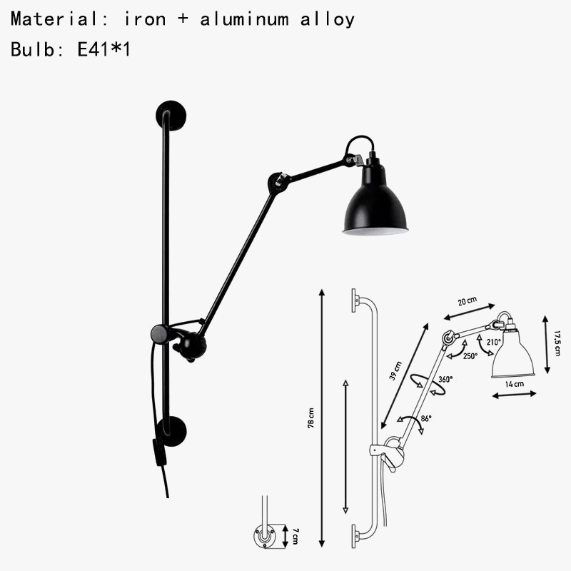 Applique murale vintage américaine avec prise et abat-jour pivotant | Marco Lucetti