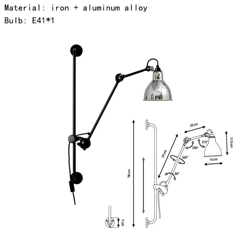 Applique murale vintage américaine avec prise et abat-jour pivotant | Marco Lucetti Chrome / Blanc chaud (2700-3500K) / Sans prise