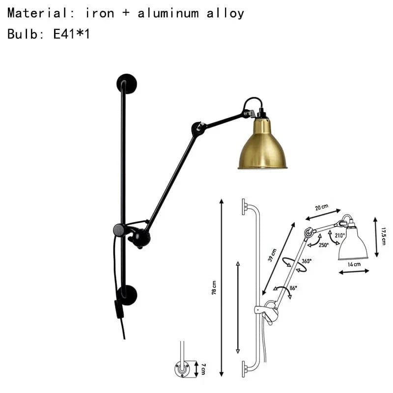 Applique murale vintage américaine avec prise et abat-jour pivotant | Marco Lucetti Or / Blanc chaud (2700-3500K) / Sans prise