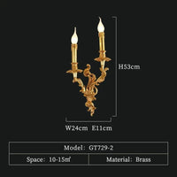 Applique murale vintage de luxe Royal français, en laiton et cuivre | Marco Lucetti 729-3A D36 H70 E11cm / Blanc chaud (2700-3500K)