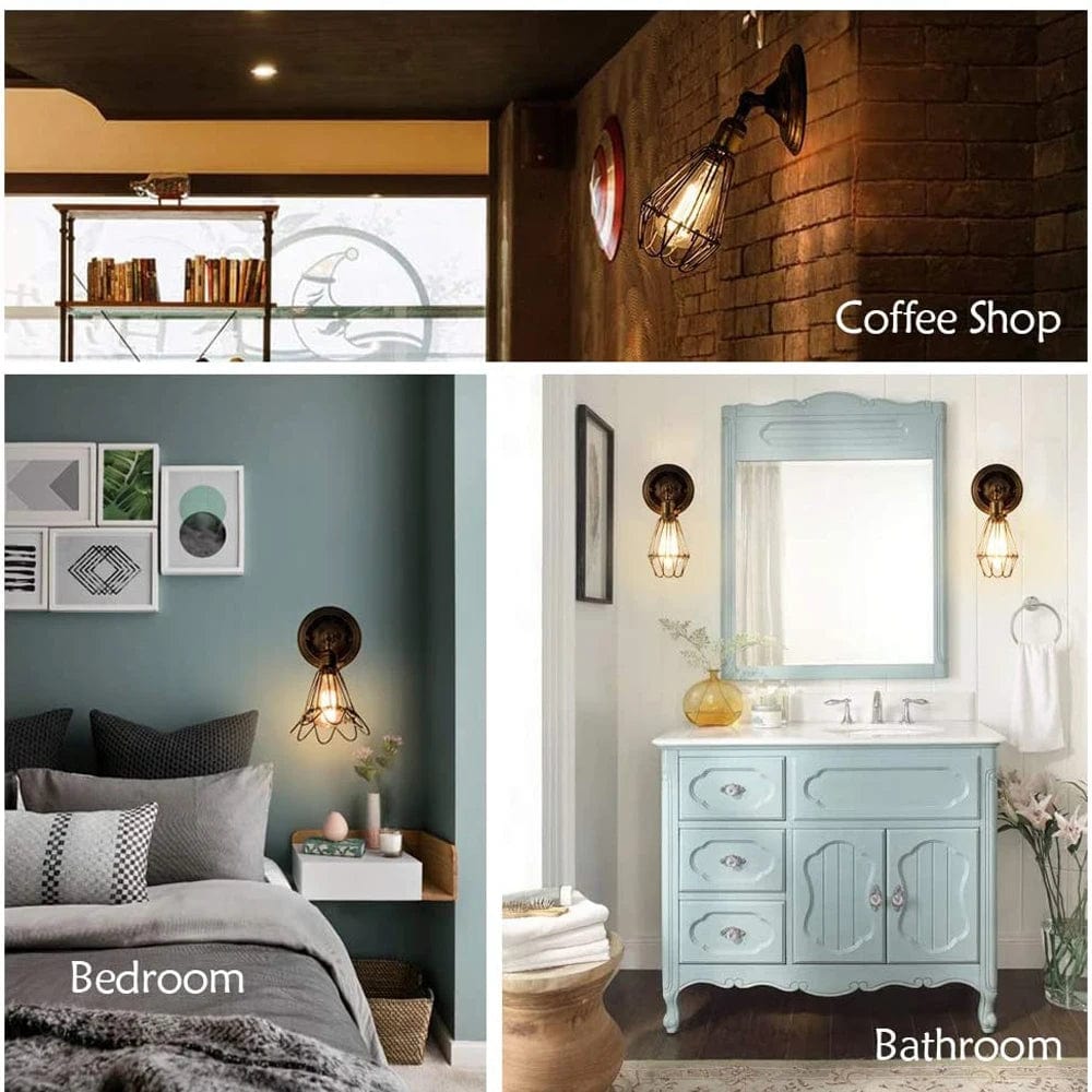 Applique murale Vintage de style industriel réglable avec cage en fil métal - Luminaire LED rustique | Marco Lucetti Bronze