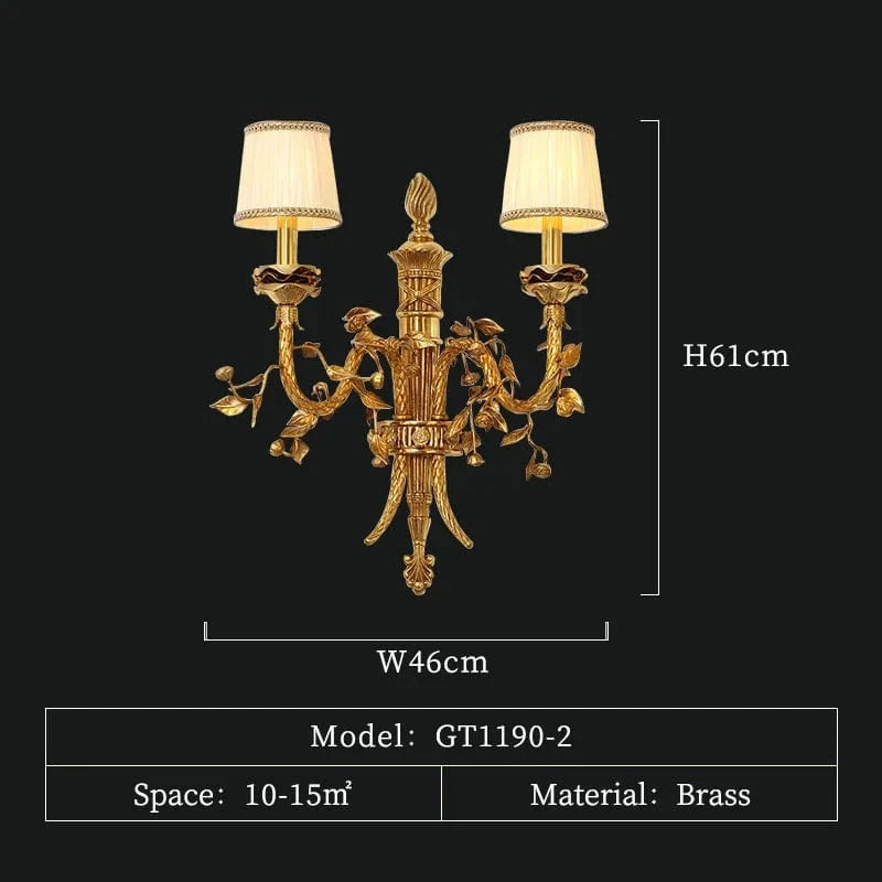 Applique murale vintage en laiton - Édition française pour intérieur médiéval européen | Marco Lucetti 2 lumières L46 H61cm