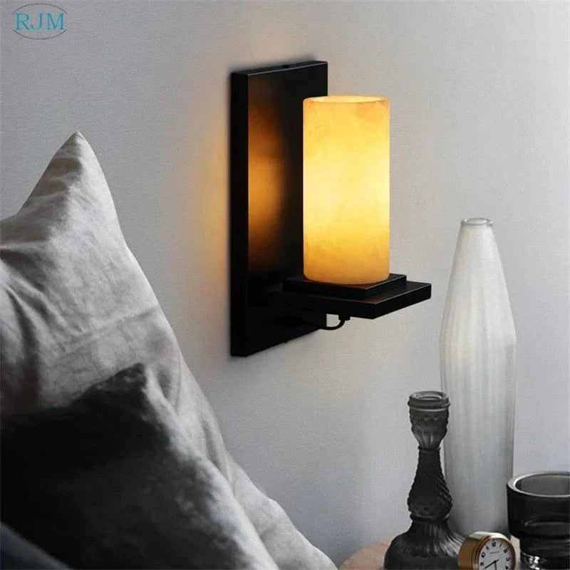 Applique Murale Vintage Industrielle en Marbre et Fer | Marco Lucetti Noir