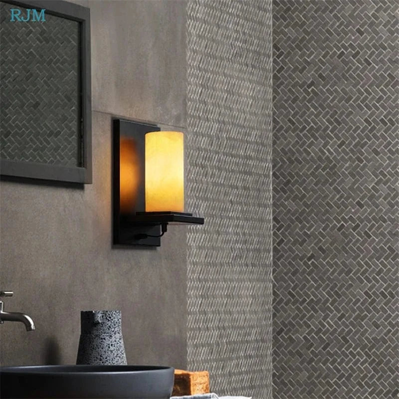 Applique Murale Vintage Industrielle en Marbre et Fer | Marco Lucetti Noir