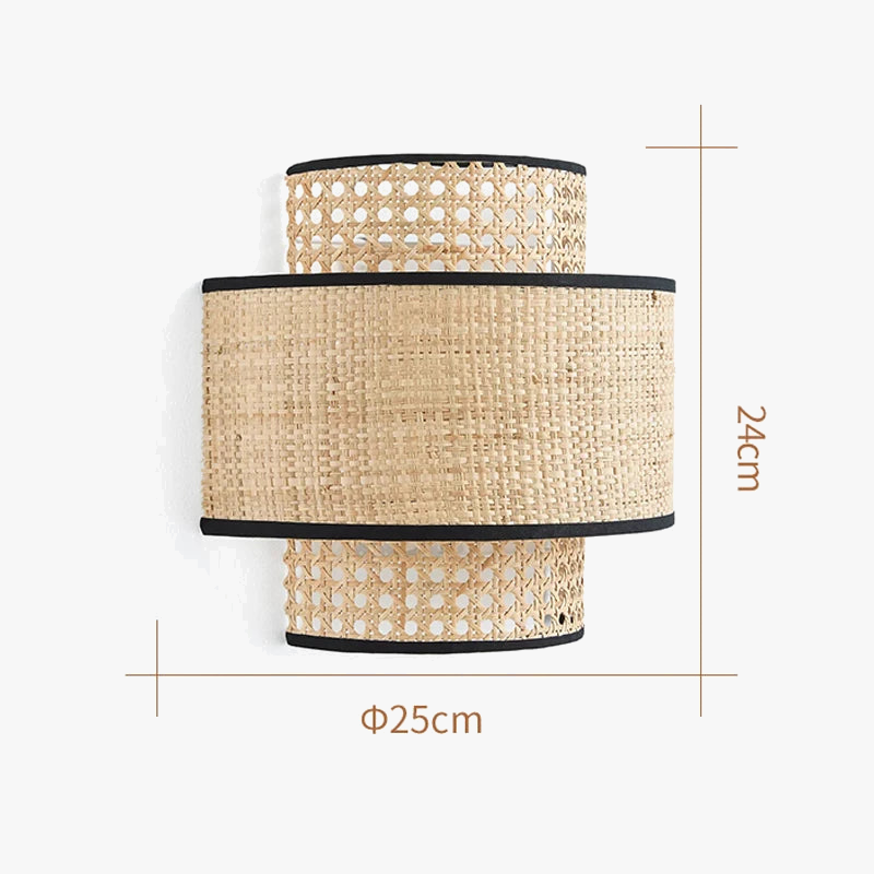 Applique murale Wabi Sabi Vintage en rotin fait main with LED lighting