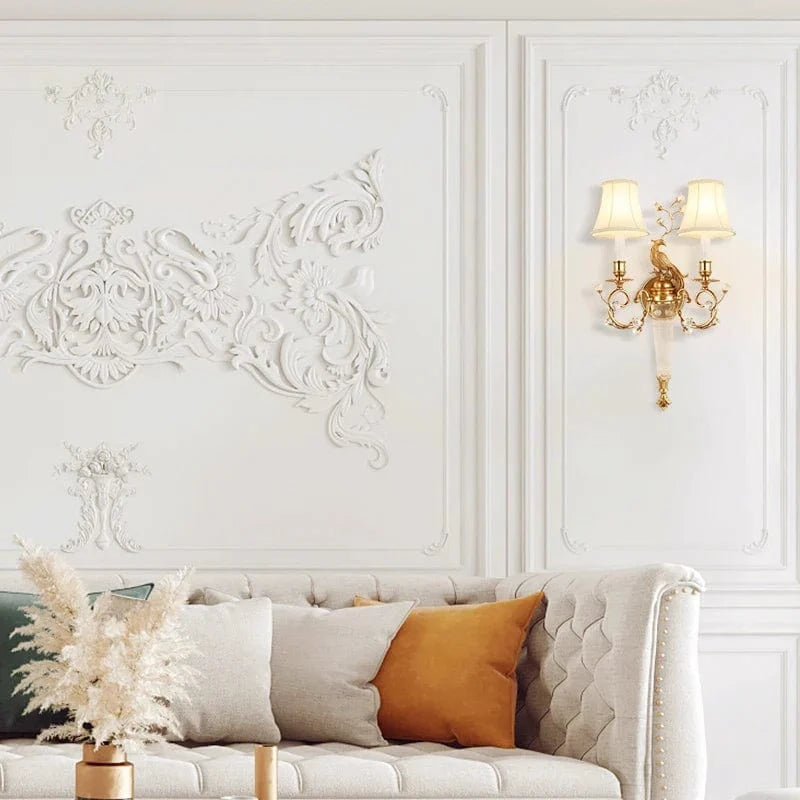 Applique murale Xuanzhao dorée style chinois Paon - Double bras | Marco Lucetti