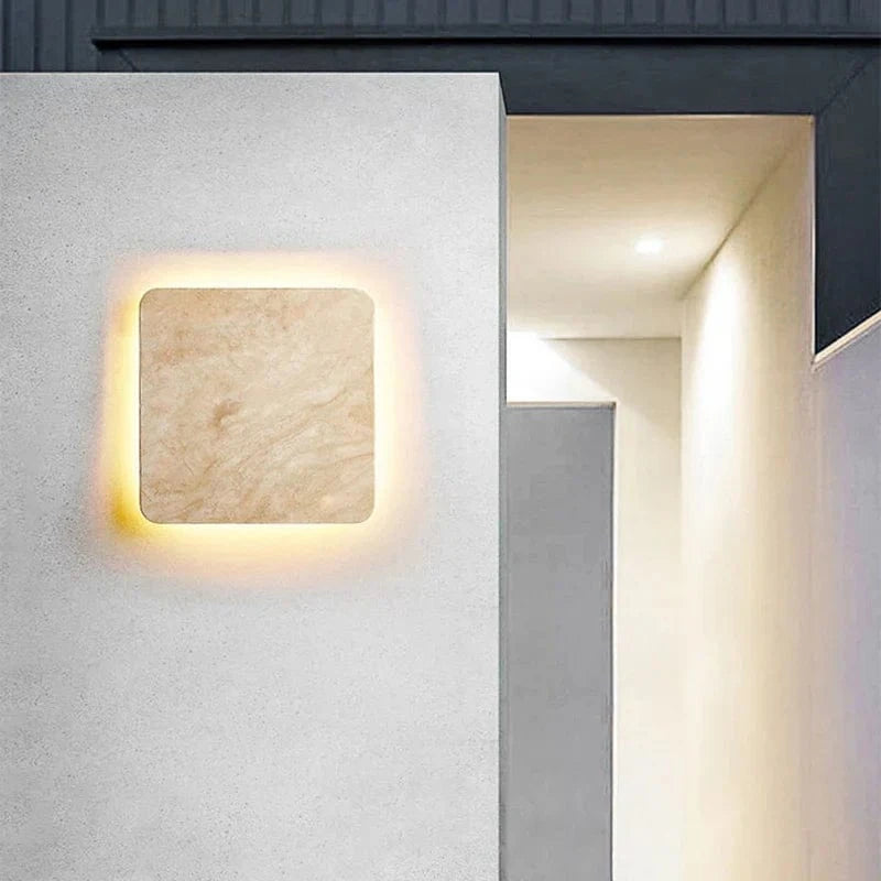 Applique murale Yellowstone en pierre naturelle, LED étanche IP65, design carré, pour villa, cour, entrée, couloir et restaurant - Lumières décoratives | Marco Lucetti