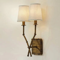 Applique nordique Double tête, chambre et salon en fer forgé bamboo et lin Ø57cm | Marco Lucetti