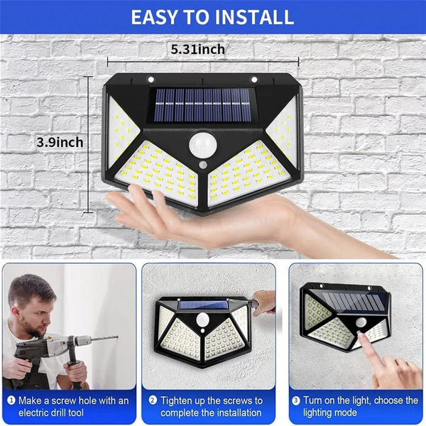 Applique solaire extérieure étanche avec capteur de mouvement et 100 LED. | Marco Lucetti
