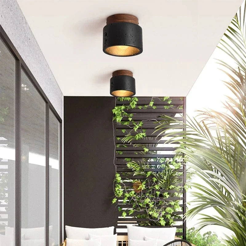 Applique-Suspension LED Nordique Wabi Sabi Noir Marbre Lumière Japonaise | Marco Lucetti Travertin Noir / D120xH200mm / Blanc chaud | 6-10W E27