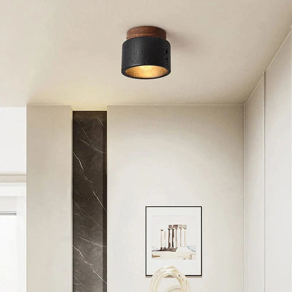 Applique-Suspension LED Nordique Wabi Sabi Noir Marbre Lumière Japonaise | Marco Lucetti Travertin Noir / D120xH200mm / Blanc chaud | 6-10W E27