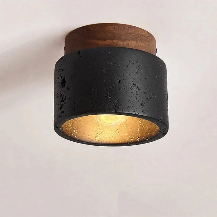 Applique-Suspension LED Nordique Wabi Sabi Noir Marbre Lumière Japonaise | Marco Lucetti Travertin Noir / D120xH200mm / Blanc chaud | 6-10W E27