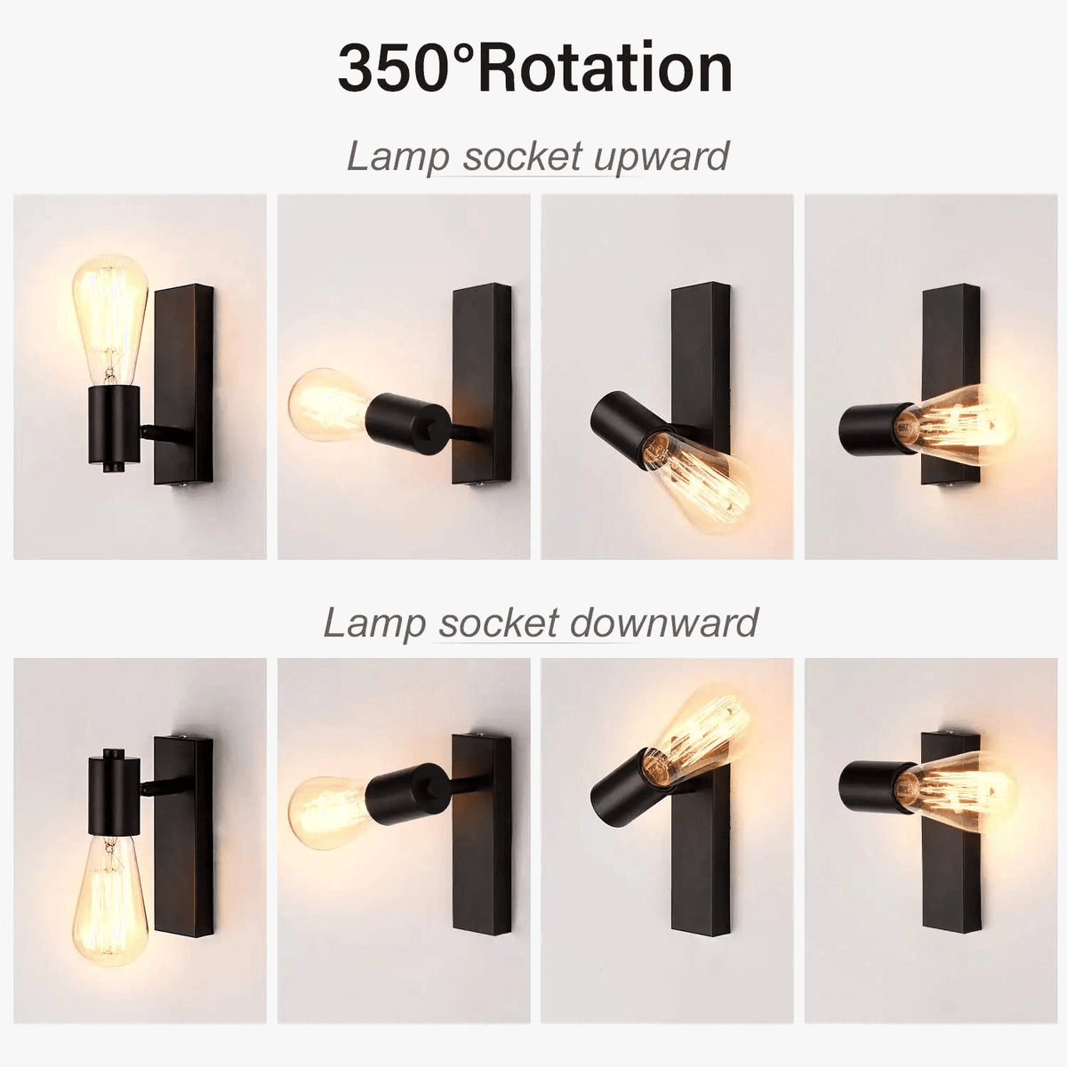 Applique Vintage 350 ° rotation métal noir E26 E27 pour une décoration moderne des espaces intérieurs | Marco Lucetti