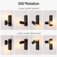 Applique Vintage 350 ° rotation métal noir E26 E27 pour une décoration moderne des espaces intérieurs | Marco Lucetti