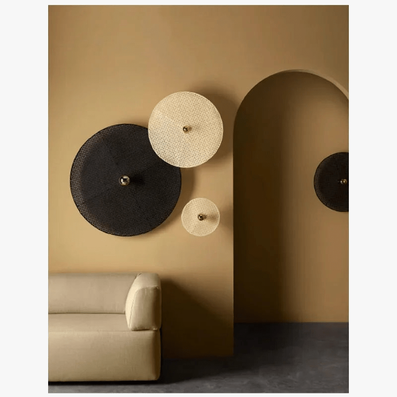 Appliques murales LED en rotin tissé Wabi-sabi de style japonais retro. | Marco Lucetti