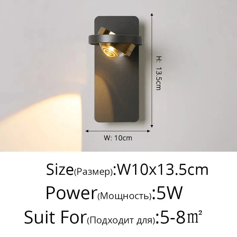 Appliques murales LED Rotatif - Design Moderne - Noir & Blanc - Idéal pour Salon, TV & Allée - Éclairage Intérieur Haut de Gamme | Marco Lucetti F Noir 10x13,5cm / Blanc chaud Pas de télécommande