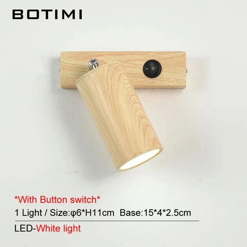 Botimi - Applique murale nordique en fer avec bouton-poussoir en imitation bois | Marco Lucetti 1-bouton de lumière blanche
