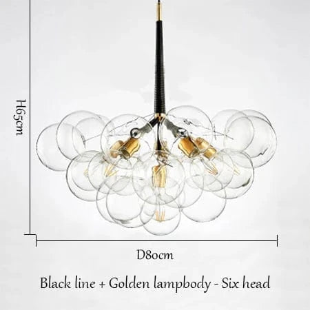  Boule de verre bulle Lustre de Haute Qualité - Lampe Suspendue LED Design - Décoration d'Intérieur | Marco Lucetti Noir doré 6 têtes