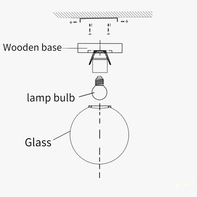 Boule en verre blanc plafond moderne avec LEDs et piédestal en bois - Luminaire suspendu pour un éclairage élégant à la maison | Marco Lucetti