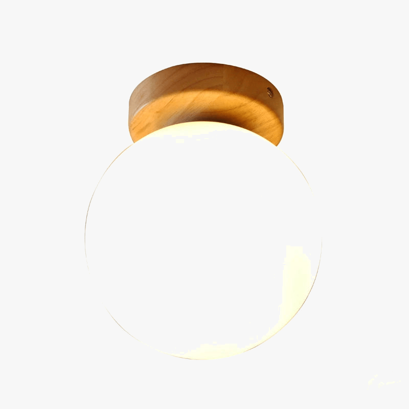 Boule en verre blanc plafond moderne avec LEDs et piédestal en bois - Luminaire suspendu pour un éclairage élégant à la maison | Marco Lucetti
