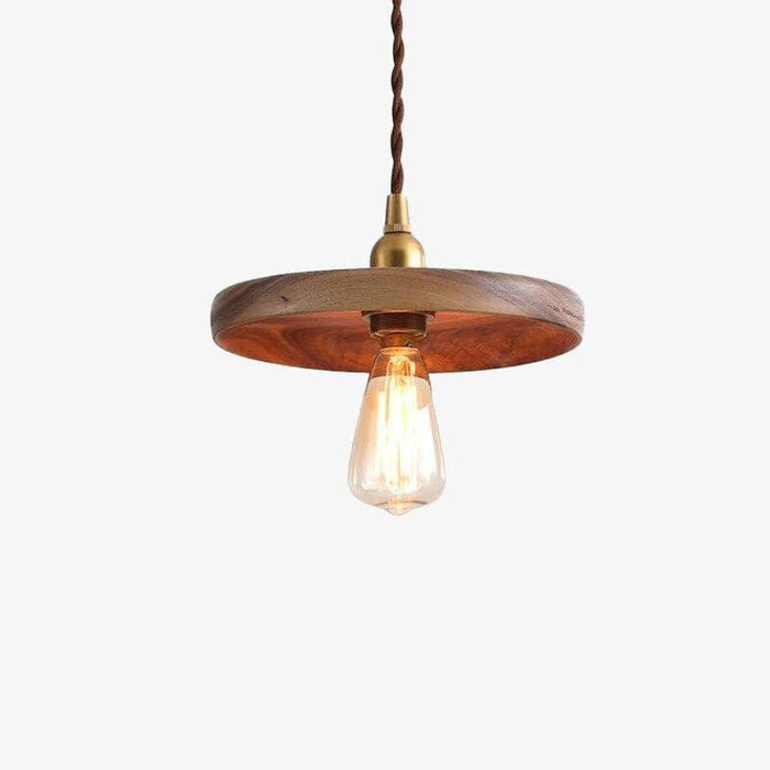 Suspension LED Industrielle avec Disque en Bois et Ampoule Edison