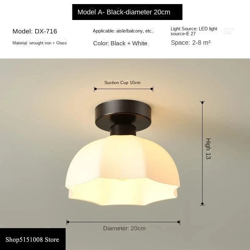 Céramique verre Led Nordique Couloir Plafonnier pour Allée Vestiaire Balcon E27 Acrylique Lustre Luminaires | Marco Lucetti Style E noir