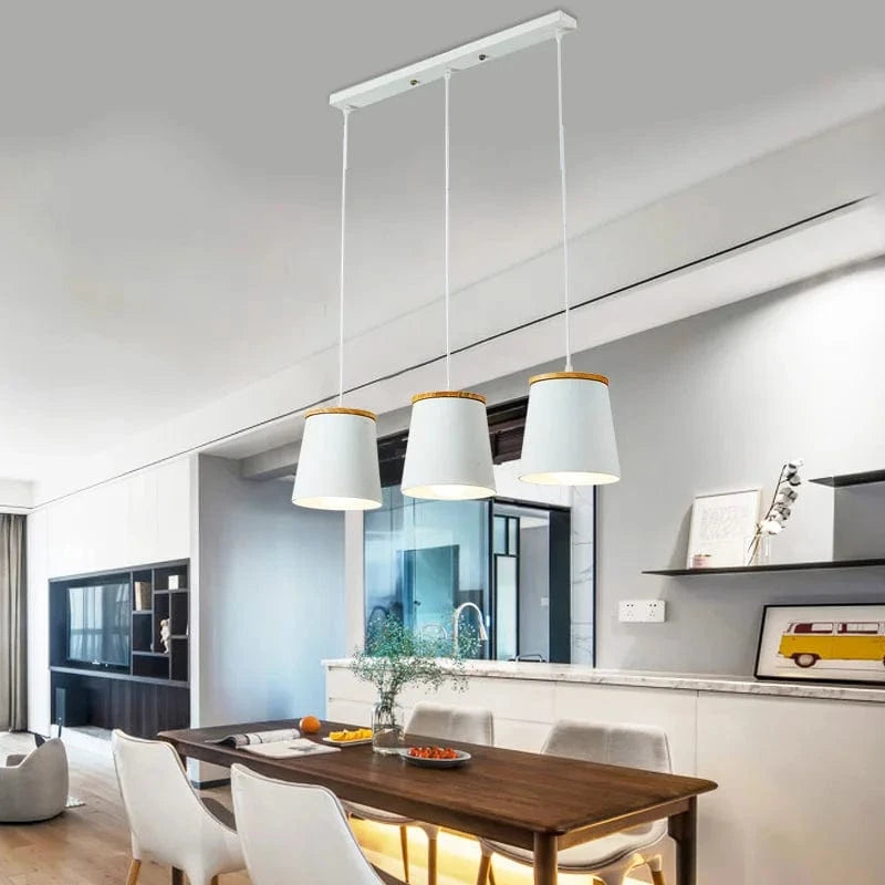 Creative Led - Lampe suspension blanche moderne avec barre en bois et en métal | Marco Lucetti