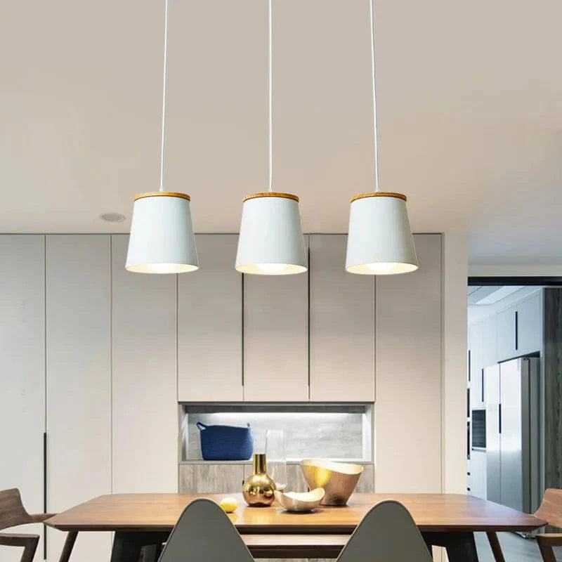 Creative Led - Lampe suspension blanche moderne avec barre en bois et en métal | Marco Lucetti