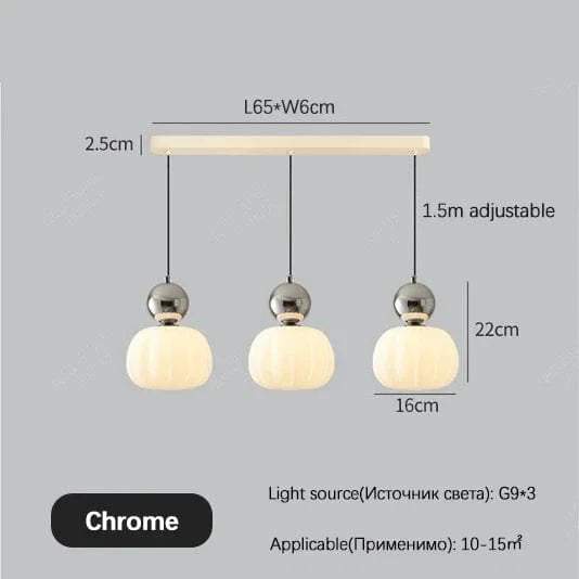 Crème Style Chevet Suspension LED - Éclairage de Chambre et Salle à Manger | Marco Lucetti Chromé 3 têtes / Lumière froide