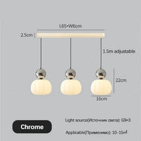 Crème Style Chevet Suspension LED - Éclairage de Chambre et Salle à Manger | Marco Lucetti Chromé 3 têtes / Lumière froide