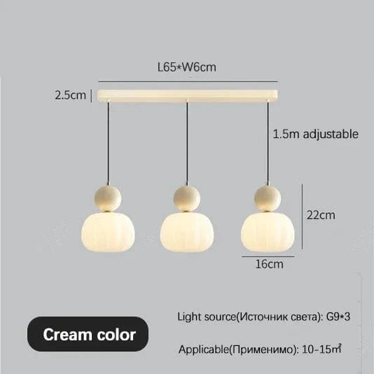 Crème Style Chevet Suspension LED - Éclairage de Chambre et Salle à Manger | Marco Lucetti Couleur crème 3 têtes / Lumière froide