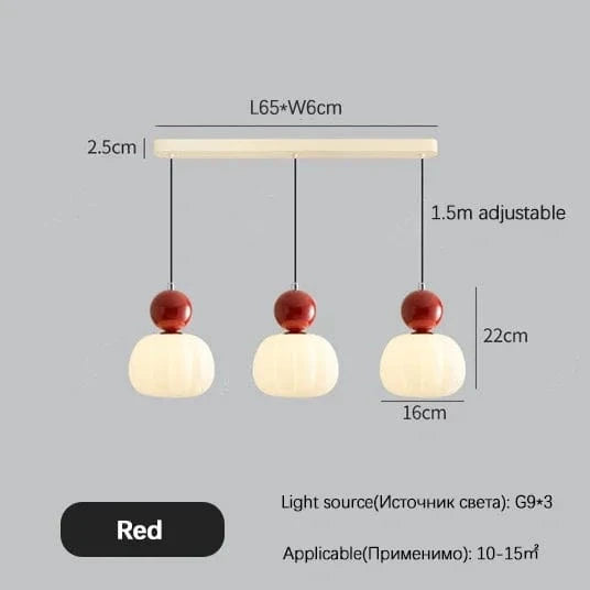 Crème Style Chevet Suspension LED - Éclairage de Chambre et Salle à Manger | Marco Lucetti Rouge 3 têtes / Lumière froide