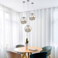 Suspension LED en verre avec feuilles chromées