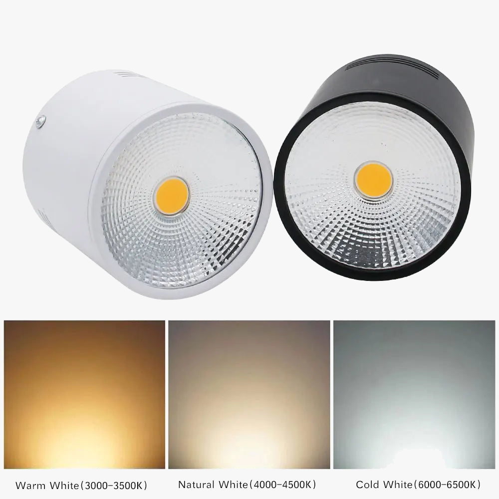 Spot Dimmable LED COB monté en Surface Downlight 3W/5W/7W/10W/12W/15W - Blanc/Noir - Design Premium