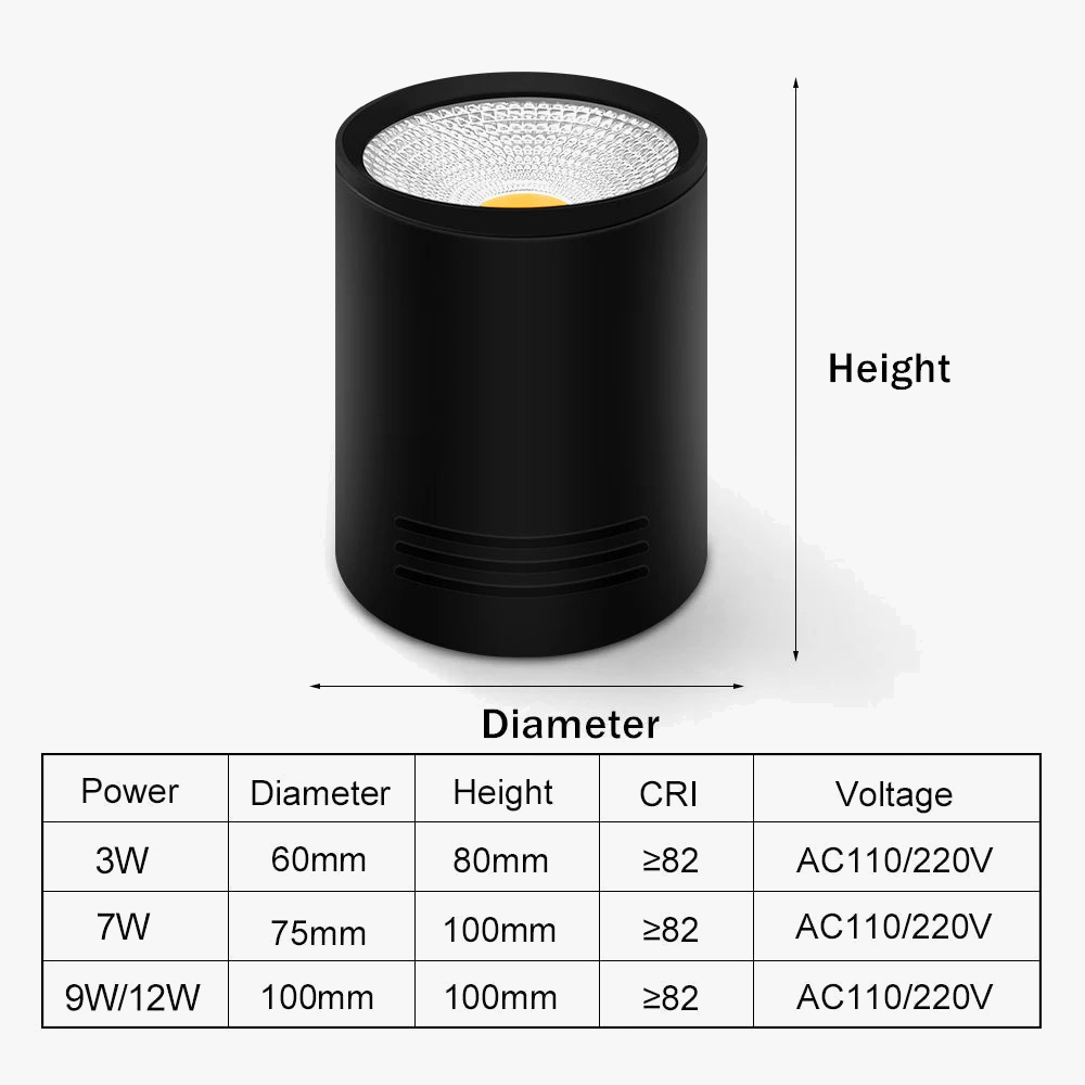 Spot Dimmable LED COB monté en Surface Downlight 3W/5W/7W/10W/12W/15W - Blanc/Noir - Design Premium