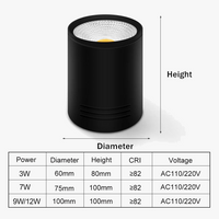 Spot Dimmable LED COB monté en Surface Downlight 3W/5W/7W/10W/12W/15W - Blanc/Noir - Design Premium