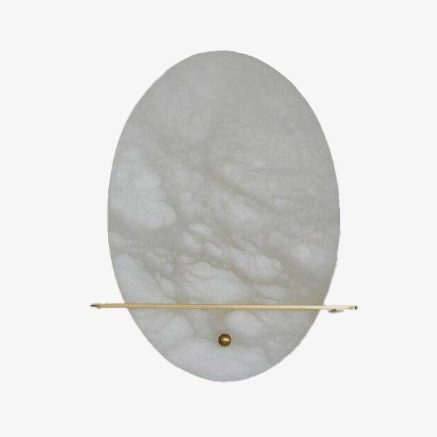 Applique murale LED ovale en marbre blanc et socle doré.