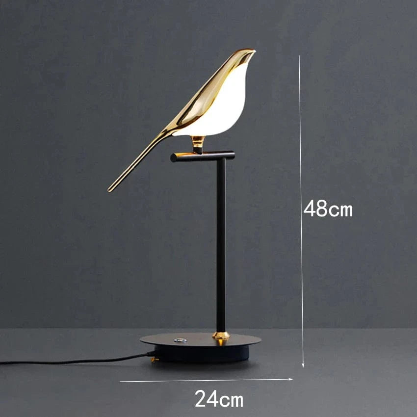 Design Lampe de Table LED Postmoderne en Placage Or Oiseau | Marco Lucetti 1 lumière