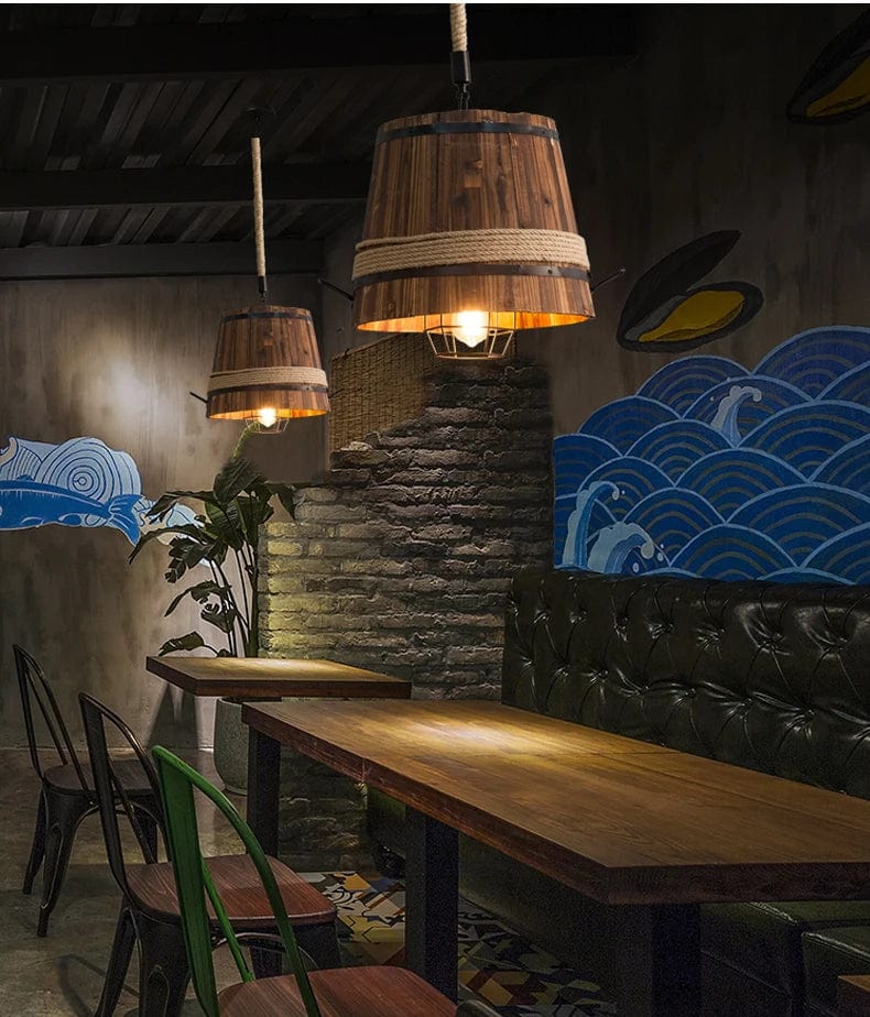 Drolight - Lustre Bois Industriel Américain Rétro Loft Bougeoir Ajustable | Marco Lucetti