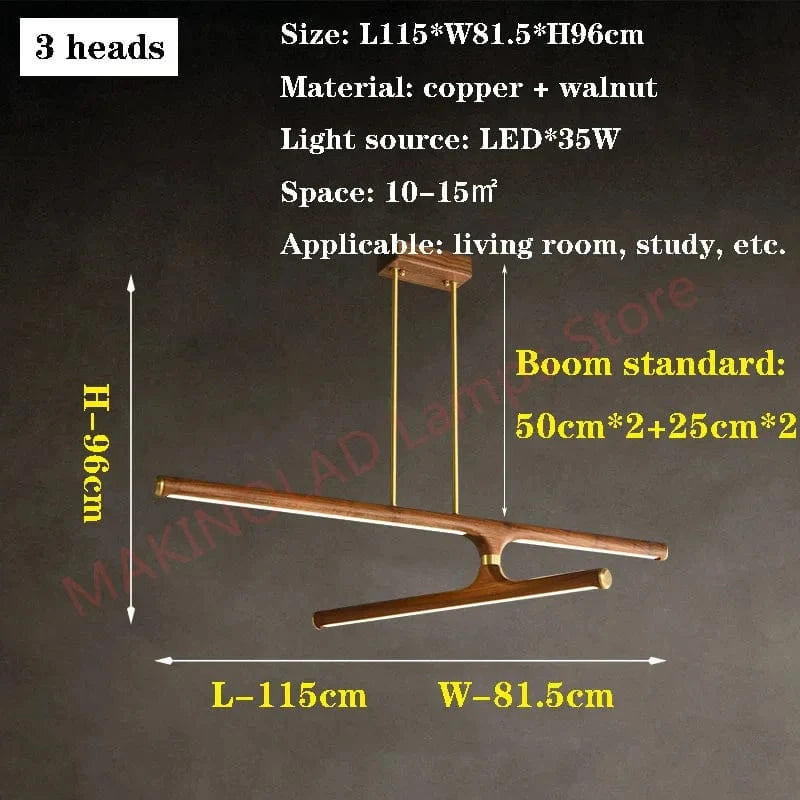 Éclairage de salon Nordique Créatif en Cuivre - Lumière LED Moderne de Luxe | Marco Lucetti 3 têtes-Longueur115cm / Lumière chaude, pas de télécommande